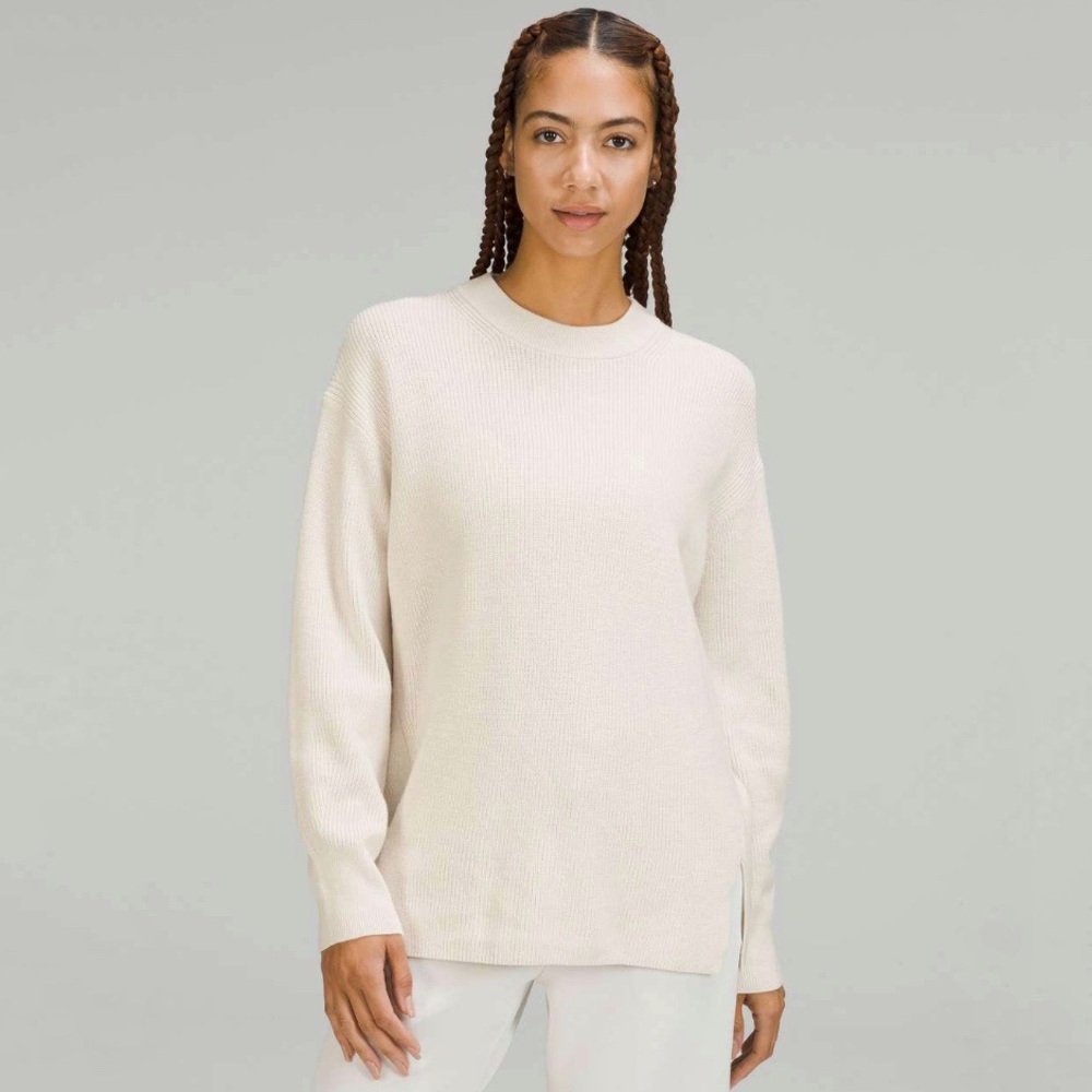 Lululemon | Merino Wool Blend Ribbed Crewneck Sweater White Opal Size 6 - Picture 1 of 14